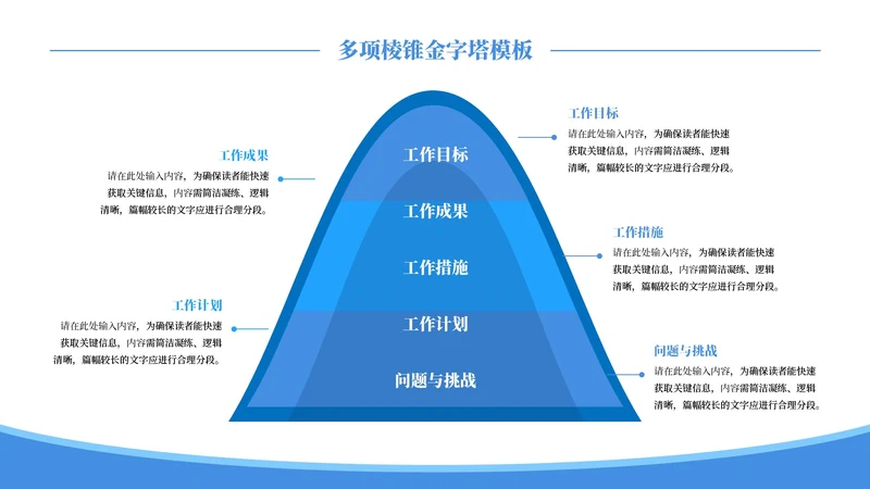 蓝色简约风5项棱锥PPT单页