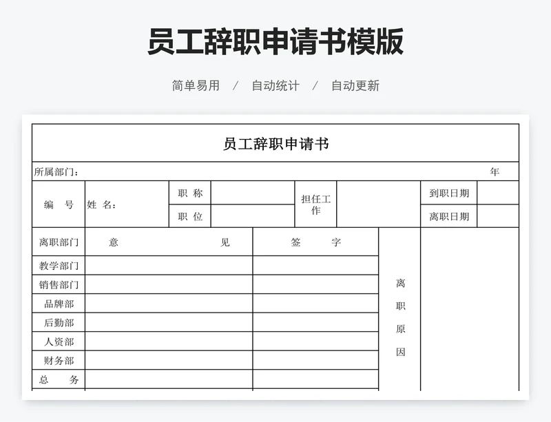 员工辞职申请书模版