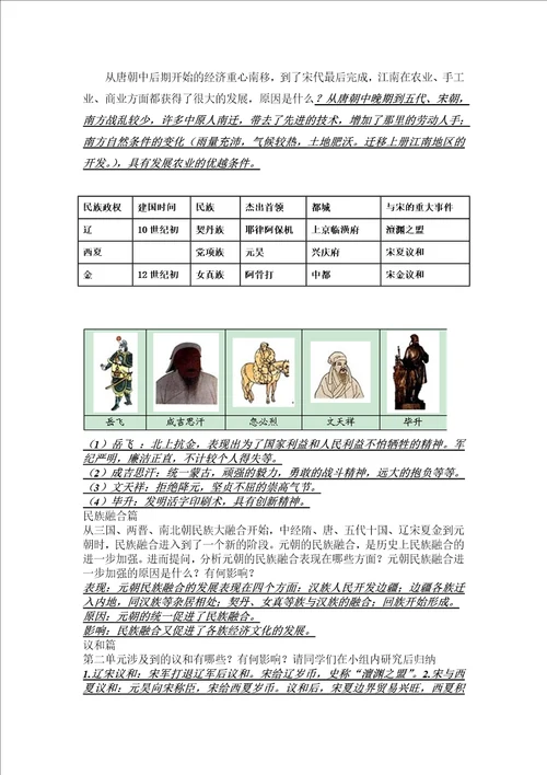 辽宋夏金元时期民族关系发展和社会变化复习提纲