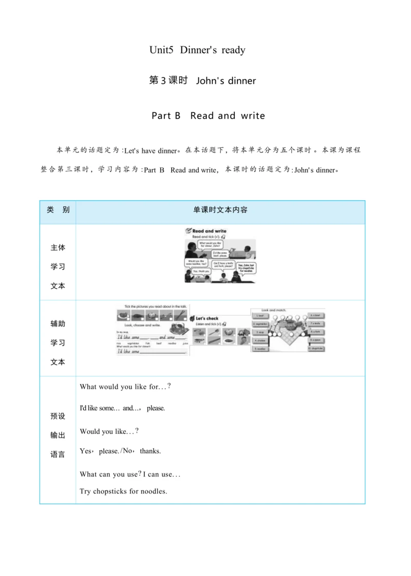 Unit 5 Dinner's ready Part B   Read  and  write 大单