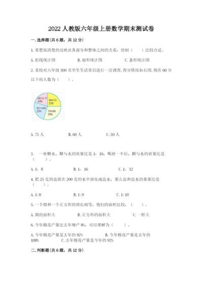 2022人教版六年级上册数学期末测试卷附答案【研优卷】.docx