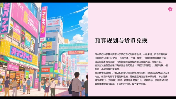 日式漫画风日本旅行攻略PPT模板