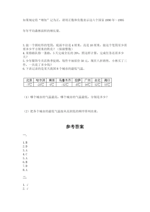 人教版数学六年级下册试题期末模拟检测卷精品（网校专用）.docx