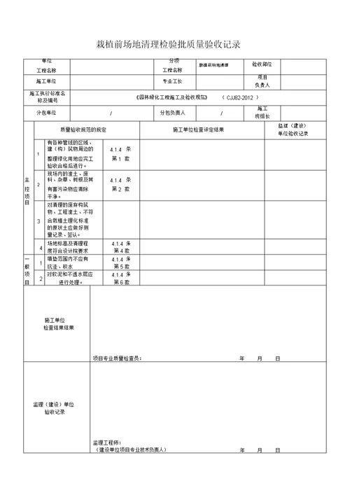 栽植土检验批质量验收记录