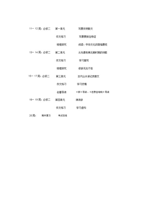 高中语文必修一必修二教案进度及计划