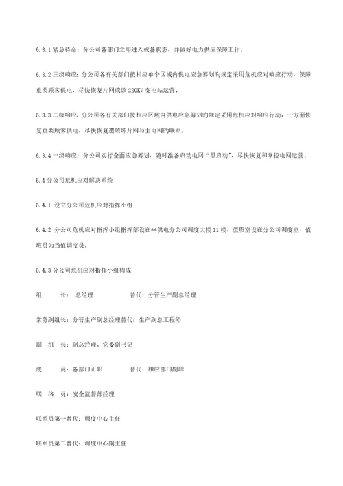 供电分公司应急救援全新预案