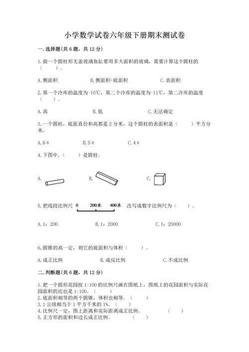 小学数学试卷六年级下册期末测试卷精品（名师推荐）.docx