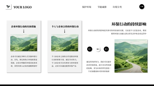 黑白简约商务风绿色环保PPT模板