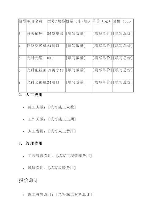 施工布线报价单