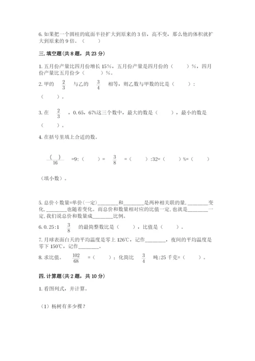 弥渡县六年级下册数学期末测试卷精品带答案.docx