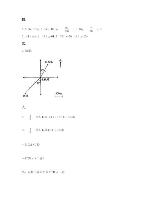 小学六年级下册数学摸底考试题（word）.docx