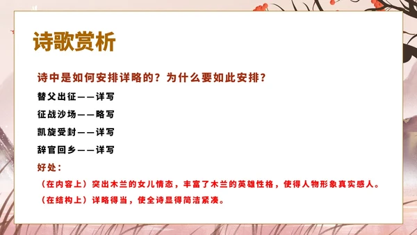 粉色中国风古风语文初一木兰诗文言文课件PPT模板