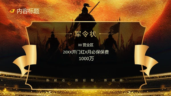 黑金色古代战场军令状PPT模板