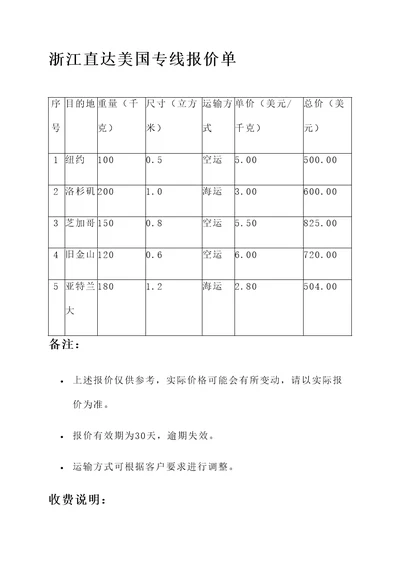 浙江直达美国专线报价单