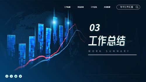 金融经济投资K线图项目年中工作汇报通用PPT模板