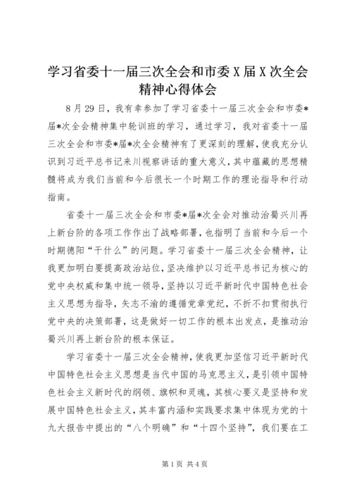 学习省委十一届三次全会和市委X届X次全会精神心得体会.docx