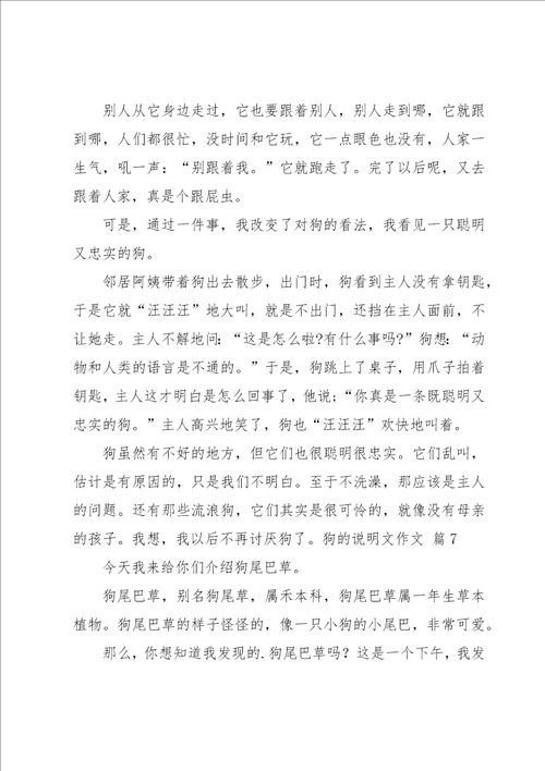 关于狗的说明文作文集合七篇