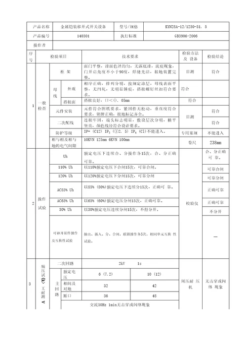 高压确认检验记录