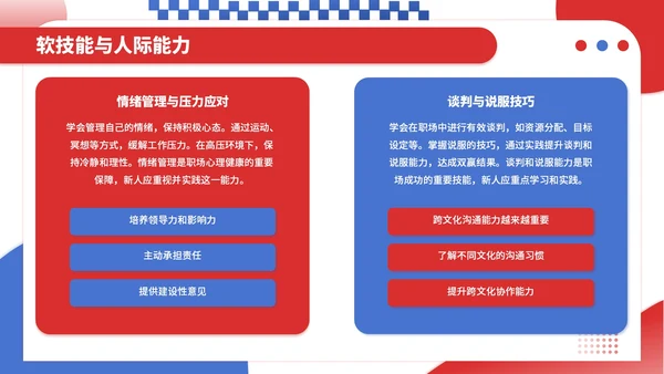 红蓝撞色插画风职场新人入职培训PPT模板