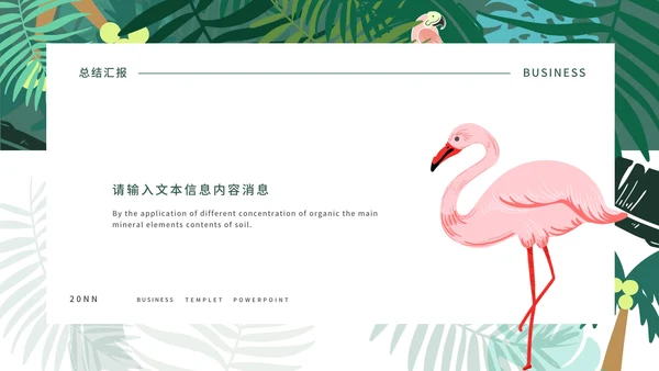 绿色火烈鸟INS简约风商务总结汇报PPT模板
