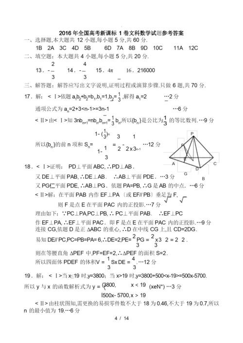 2016年全国高考新课标1卷文科数学试题及答案.docx