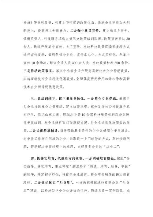 高新技术企业培育壮大经验交流发言