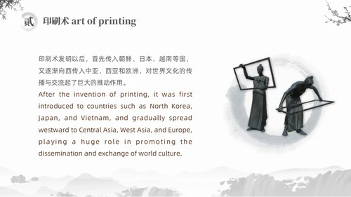 灰色水墨风中国四大发明英文介绍课件PPT