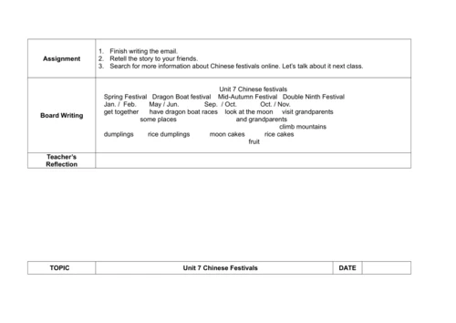 5B Unit 7 Chinese festivals  单元整体教案设计（4个课时）