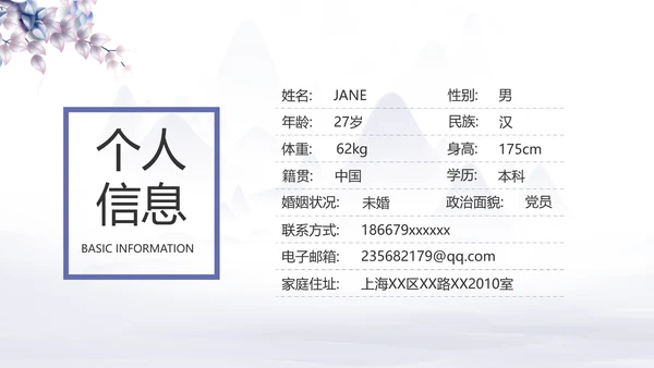 中国风个人简历自我介绍岗位竞聘PPT