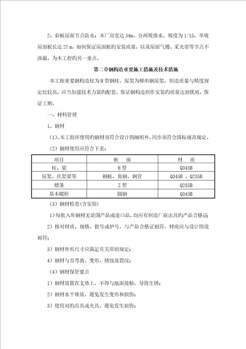 单层钢构厂房综合施工组织设计精品