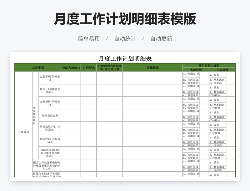 月度工作计划明细表模版