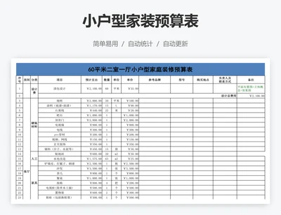 小户型家装预算表