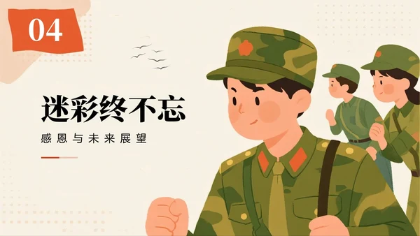 扁平手绘卡通风新学期新生军训记录PPT模板