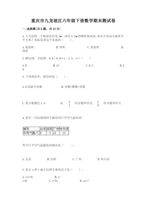 重庆市九龙坡区六年级下册数学期末测试卷及答案一套.docx