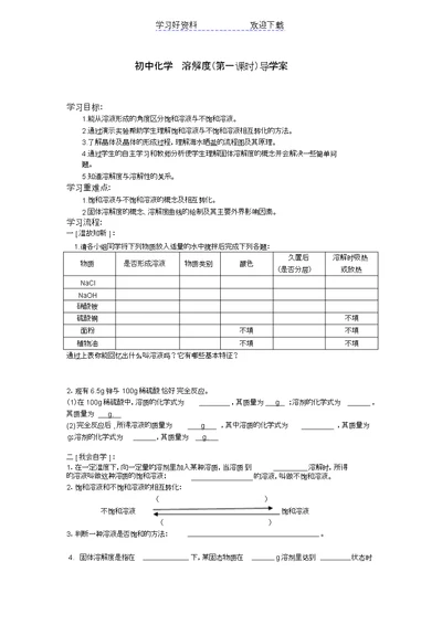 初中化学溶解度导学案