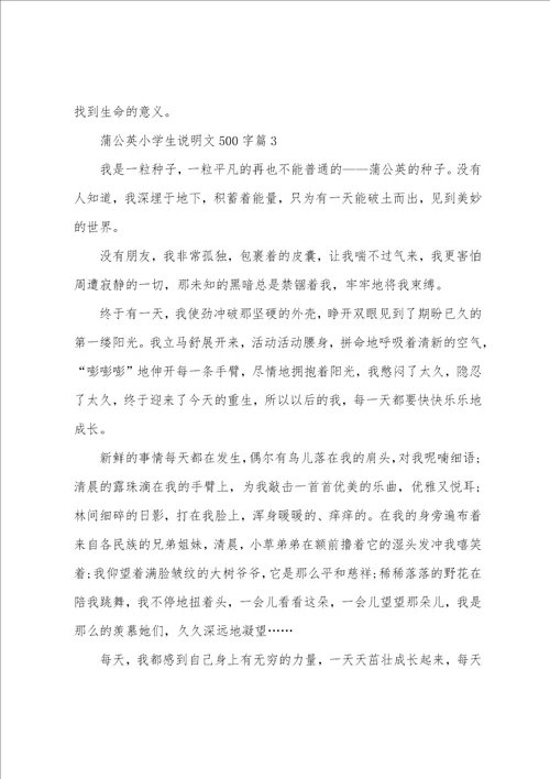 蒲公英小学生说明文500字
