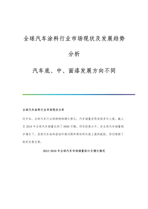 全球汽车涂料行业市场现状及发展趋势分析-汽车底、中、面漆发展方向不同.docx