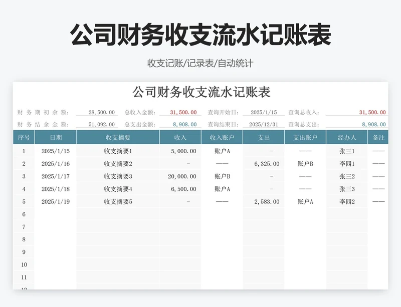 公司财务收支流水记账表