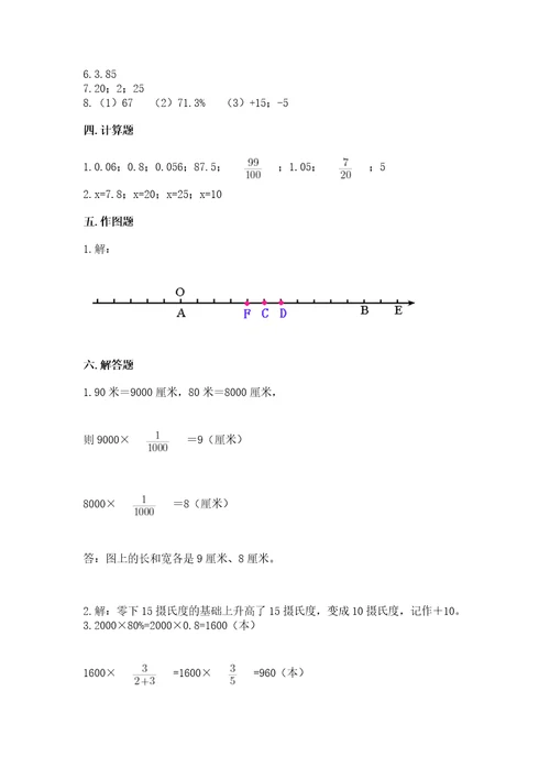 小学六年级下册数学期末测试卷中心小学