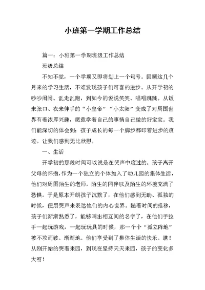 小班第一学期工作总结