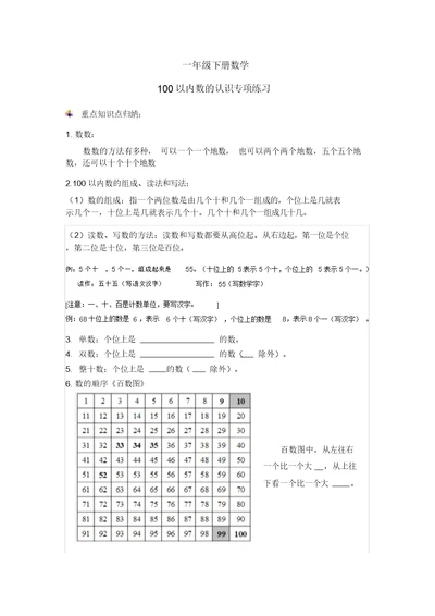 一下数学100以内数的认识专项练习