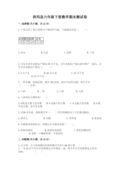 班玛县六年级下册数学期末测试卷及答案一套.docx
