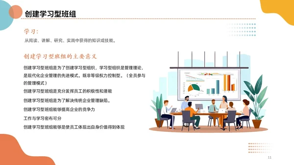 插画风简洁彩色五型班组创建精英团队商务PPT培训