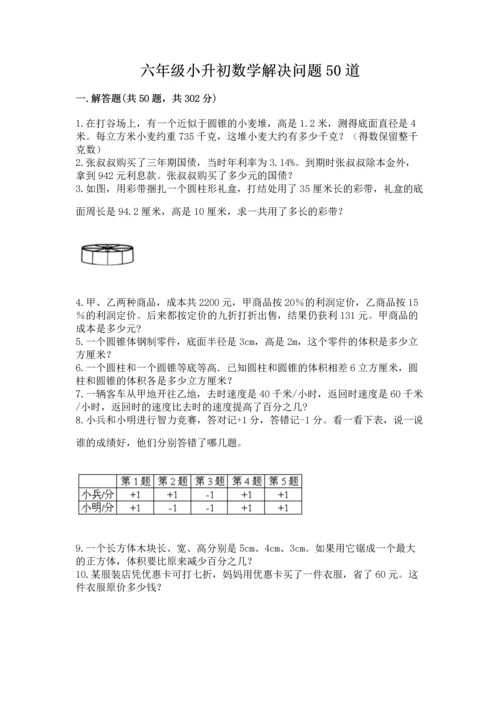 六年级小升初数学解决问题50道精品（名校卷）.docx