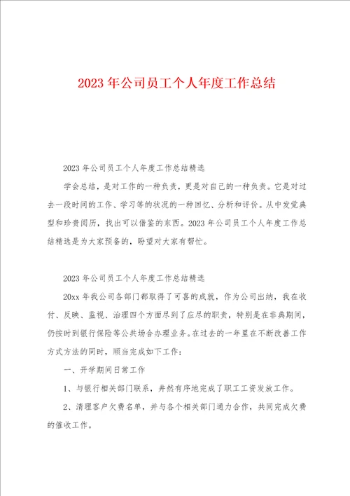 2023年公司员工个人年度工作总结