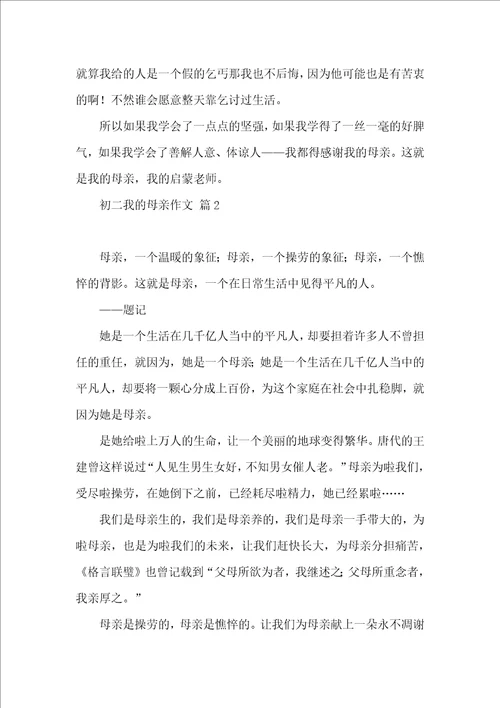 有关初二我的母亲作文汇总5篇