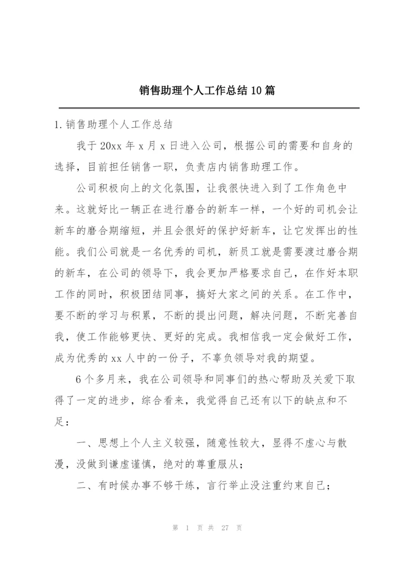 销售助理个人工作总结10篇.docx