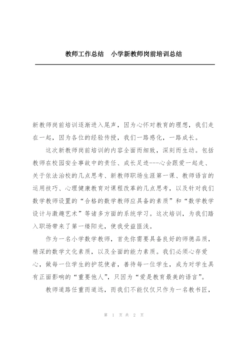 教师工作总结  小学新教师岗前培训总结.docx