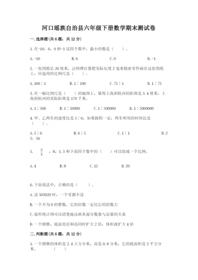 河口瑶族自治县六年级下册数学期末测试卷含答案.docx