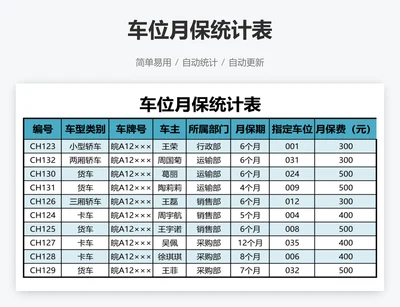 车位月保统计表